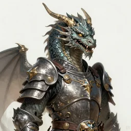 portrait of dragon with armor, semi realism. illustration. fantasy.
