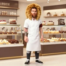 portrait lionel messi as hot confectioner in a pastry shop, full length shot, shining, 8 k highly detailed, sharp focus, illustration, art by artgerm, mucha, bouguereau