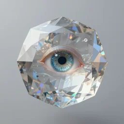 faceted gemstone with an eye in every reflection, floating, ethereal, octane render, trending on artstation, sci-fi, award-winning cinematography, very crisp, beautiful, contrast, 8K, 4K, HDR