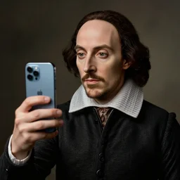 iphone photo of shakespeare taking a selfie with an iphone