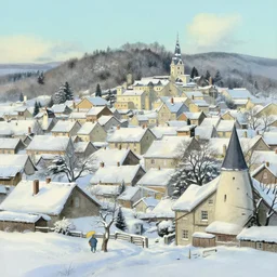 french rural town, winter, in the style of studio ghibli, j. c. leyendecker, greg rutkowski, artem