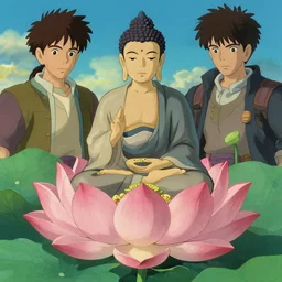 buddhism, lotus, in the style of studio ghibli, j. c. leyendecker, greg rutkowski, artgerm