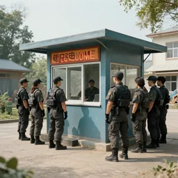 dystopian authoritarian playground guards station around the area