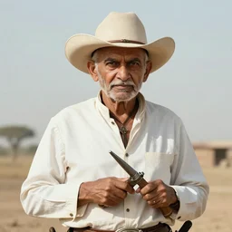 gandhi dressed as a cowboy, playing clint eastwood in a western movie, looking badass gandhi