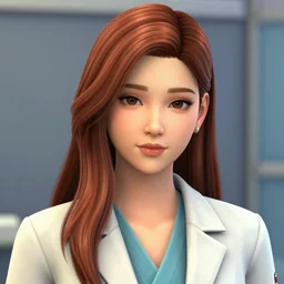 sims 4 game key visual art render of a makise kurisu in a labcoat, perfect face, highly detailed, intricate, 4 k, closeup photo, trending on artstation, by sims 4, cc, custom content, mods, cgi, unreal engine