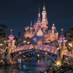 fairyland bridge, outside of time and space, dreamy, romantic, night lighting, gorgeous lighting, dramatic cinematic lighting, intricate, highly detailed, in the style of studio ghibli, 8 k