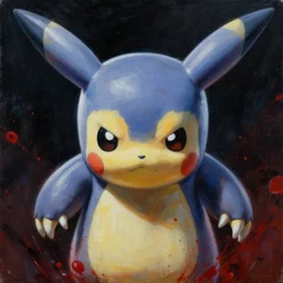 a hyper realistic mewtwo from pokemon, beautiful symmetrical face, cinematic black chaos in background, award winning painting, brush splashes of blood, artwork by chiara bautista and beksinski and norman rockwell and greg rutkowski, tom bagshaw weta studio, and lucasfilm