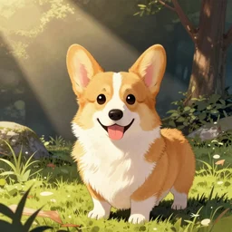 manga drawing of a cute smiling corgi