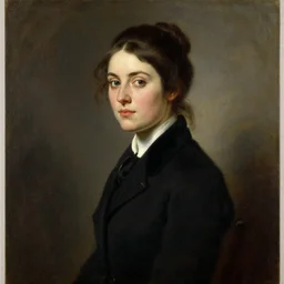 official side portrait of united states president, a sinister looking attractive young woman, in a black suit, 1 7 8 8, a character portrait by cassius marcellus coolidge, reddit contest winner, american romanticism, oil on canvas, detailed painting, creative commons attribution