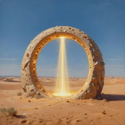 an painting of activated star gate portal in desert, by greg rutkowski, octane render, lightbeams, digital art