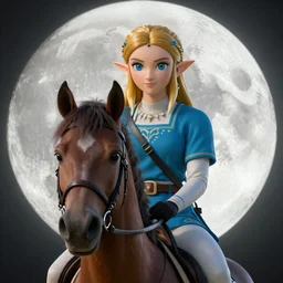 close up, zelda riding a horse on moon, detailed realistic face, hyper realistic, 4 k octan render, unreal 5