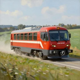 a painting of a Freciarossa ETR 1000 speeding in the french countryside, realistic photograph,