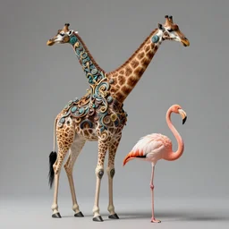 hybrid of a Giraffe and a Flamingo, full body shot, sharp focus, ultra-detailed, photorealistic, complex, intricate, 3-point perspective, hyper detailed, IMAX quality, cinematic, finely detailed, small details, extra detail, symmetrical, high resolution, photo, 8k, award-winning, awe-inspiring, ground-breaking, masterpiece