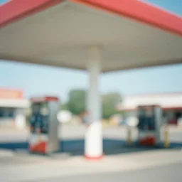 blurry dreamlike photo of a gas station in broad daylight