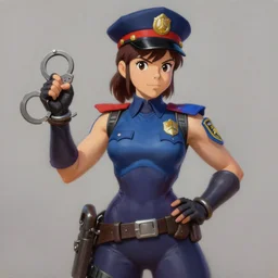 Nerf This! D.VA from Overwatch wearing a police uniform, holding handcuffs in one hand Blizzard Concept Art Studio Ghibli. oil paint. 4k. by brom.