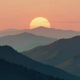 a digital painting of a sunset in the muted vaporwave ombre mountains | a raytraced image by rhads | unsplash | space art | retrowave, outrun, terragen