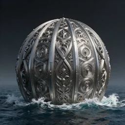 intricate, 3 d, metallic dome just above the ocean, style by caspar david friedrich and wayne barlowe and ted nasmith.
