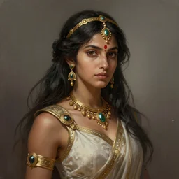 dravidian empress, d & d, fantasy, highly detailed, portrait, digital painting, trending on artstation, concept art, sharp focus, illustration, art by artgerm and greg rutkowski and magali villeneuve
