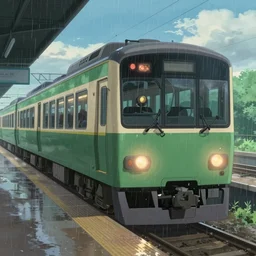 the train, by makoto shinkai, the weather drizzly, moist, 8 k, unreal engine