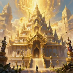extremely beautiful scene with a temple of google who knows everything on background. by daniel f. gerhartz and artgerm and greg rutkowski. intricate details, energetic mood, golden ratio composition, trending on artstation, volumetric lighting, 4 k, 8 k