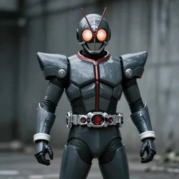 High Fantasy Kamen Rider with a Mini Figure Gimmick, glowing eyes, moody colors, daytime, grey rubber undersuit, segmented armor, Guyver Dark Hero