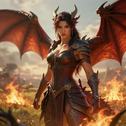 beautiful portrait of a strong female dragon burninating the countryside. character design by rj palmer detailed, soft lighting, rendered in octane