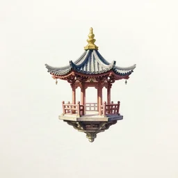 centered on watercolor paper, paint brush strokes, watercolor painting of a hovering miniature shrine, ancient, enchanted, iridescent and ethereal in a starlit landscape at night, cinematic light, in the style of noriyoshi ohrai