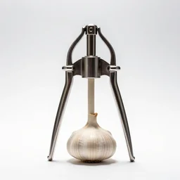 victorian garlic press, professional product shot, isolated on a pure white background, centered, entire object in frame, sharp focus, soft studio lighting