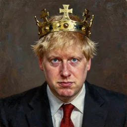 boris johnson, wearing a crown, making a silly face, oil painting by jan matejko