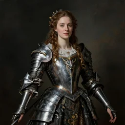 woman in dark princess dragon armor, baroque dress. by william henry hunt
