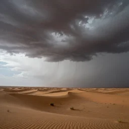 a heavy rainstorm in a desert