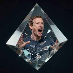 mark zuckerberg trapped in a space prism, a prison of his own making, his soul is broken into fragments by the prism, he is screaming, hyperreal, artstation