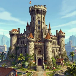 highly detailed old castle gta vice city art,, fantasy art by stephen bliss