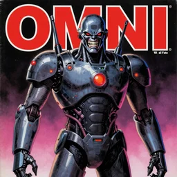 1979 OMNI Magazine Cover depicting a creepy angry imposing Android. Cyberpunk Akira style by Vincent Di Fate