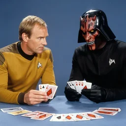 picard and darth maul playing cards together, from star trek the next generation ( 1 9 8 7 )