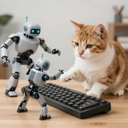 keyboard cat fighting off robots and pwning noobs