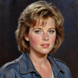 closeup portrait of olivia newton john in jacket, movie still grease ( 1 9 7 8 ), evening, highly detailed oil painting, vladimir volegov, artstation