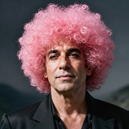 adriano celentano with pink afro hair
