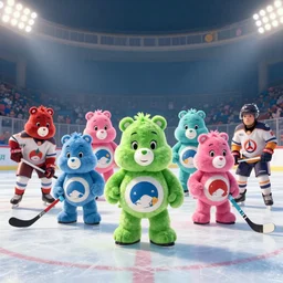 the care bears!!!!!!!!! playing ice hockey! dream mercy and winston from overwatch, extremely detailed, sharp focus, wide view, full body shot, smooth, digital illustration, by james jean, by rossdraws, frank franzzeta, mcbess, sakimichan, brosmin, danton fadeev, steve simpson