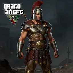 full body Illustration of Ryan Gossling as a spartan hoplite hero, dark atmosphere, angry look, gta 5 cover style, highly detailed, digital painting, Trending on artstation , HD quality, by Glenn Rane and Samwise Didier, dramatic light, octane