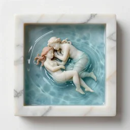 Tranquil dreams of tepid water, a moment frozen in time. Trending on art station, an award winning masterpiece. Art piece held within a marble. Miniature marble art. This marble art is mesmerising.
