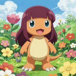Lillymon surrounded by flowers , digimon key art, digimon promo art, anime, artstation
