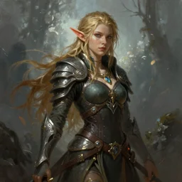 an epic fantastic realism portrait painting of a fantasy elf woman, concept art, dynamic lighting, rpg portrait, DAZ