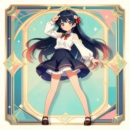 ( ( dither ) ), editorial illustration portrait of a cute anime girl posing, dynamic pose, modern art deco, colorful, ( ( mads berg ) ), christopher balaskas, victo ngai, rich grainy texture, detailed, dynamic composition, wide angle, moebius, volumetric, kyoani, yoshinari yoh, otonashi