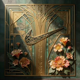 nike swoosh, flowers, art deco