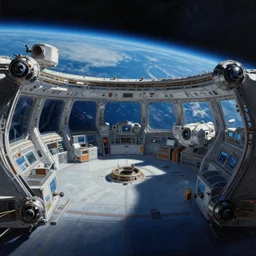 John Berkey painting of a interstellar docking bay just out of orbit from Earth, deep blues, 15 mm lens, asymmetrical, cinematic shot, trending on Artstation, High quality image