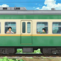 train side shot, by shunji dodo, 8 k resolution, high quality ( by george morikawa ) ( by eiichiro oda )