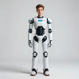young robot butler, photorealistic portrait photography, full body, standing, isolated on a pure white background, centered, whole figure in frame, sharp focus, studio lighting