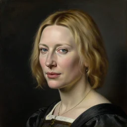 portrait of cate blanchett, oil painting by jan van eyck, northern renaissance art, oil on canvas, wet - on - wet technique, realistic, expressive, detailed textures, illusionistic detail
