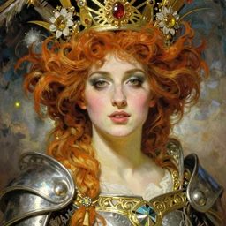 beautiful queen warrior, krenz cushart peter mohrbacher norman rockwell michael cheval gerald brom alphonse mucha beautiful detailed face strange unique design
